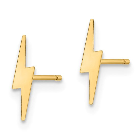 Dainty Solid Gold Lightning Bolt Minimalist Stud Push Back Earrings
