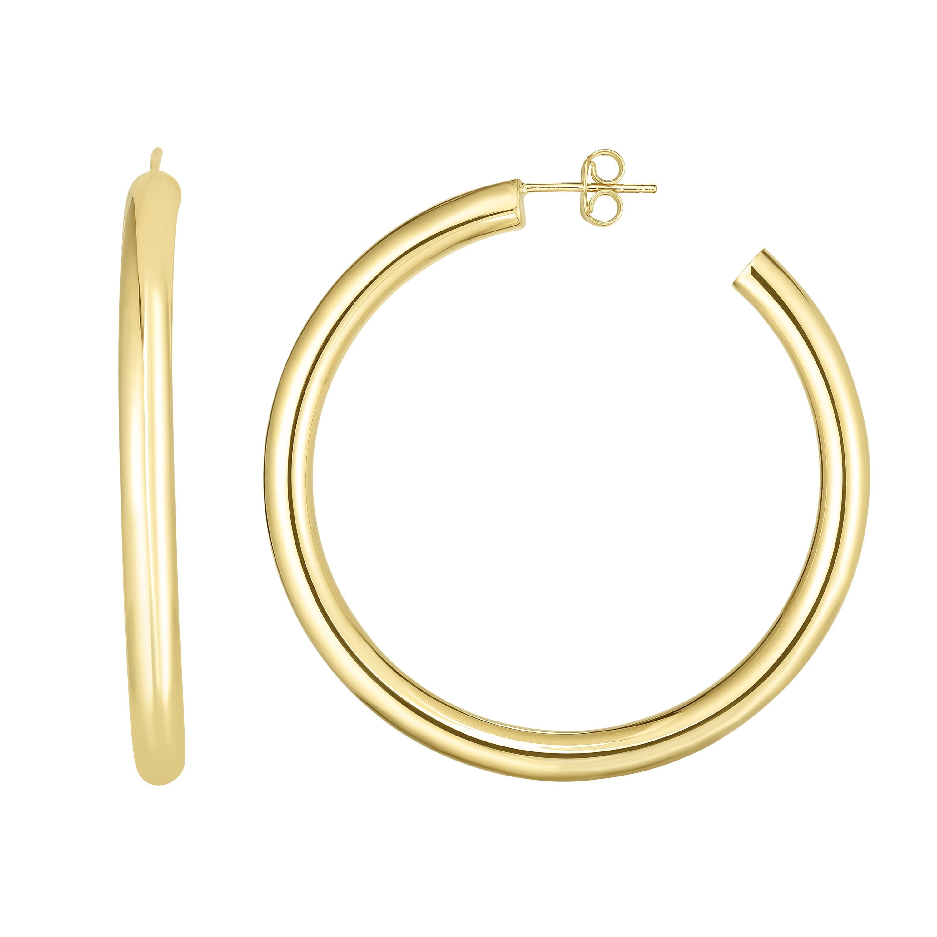 Minimalist Solid Gold Open Hoop Earrings, Post Earrings with Push Back Clasp made of 14k Solid Gold - wingroupjewelry