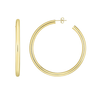 Minimalist Solid Gold Open Hoop Earrings, Post Earrings with Push Back Clasp made of 14k Solid Gold - wingroupjewelry