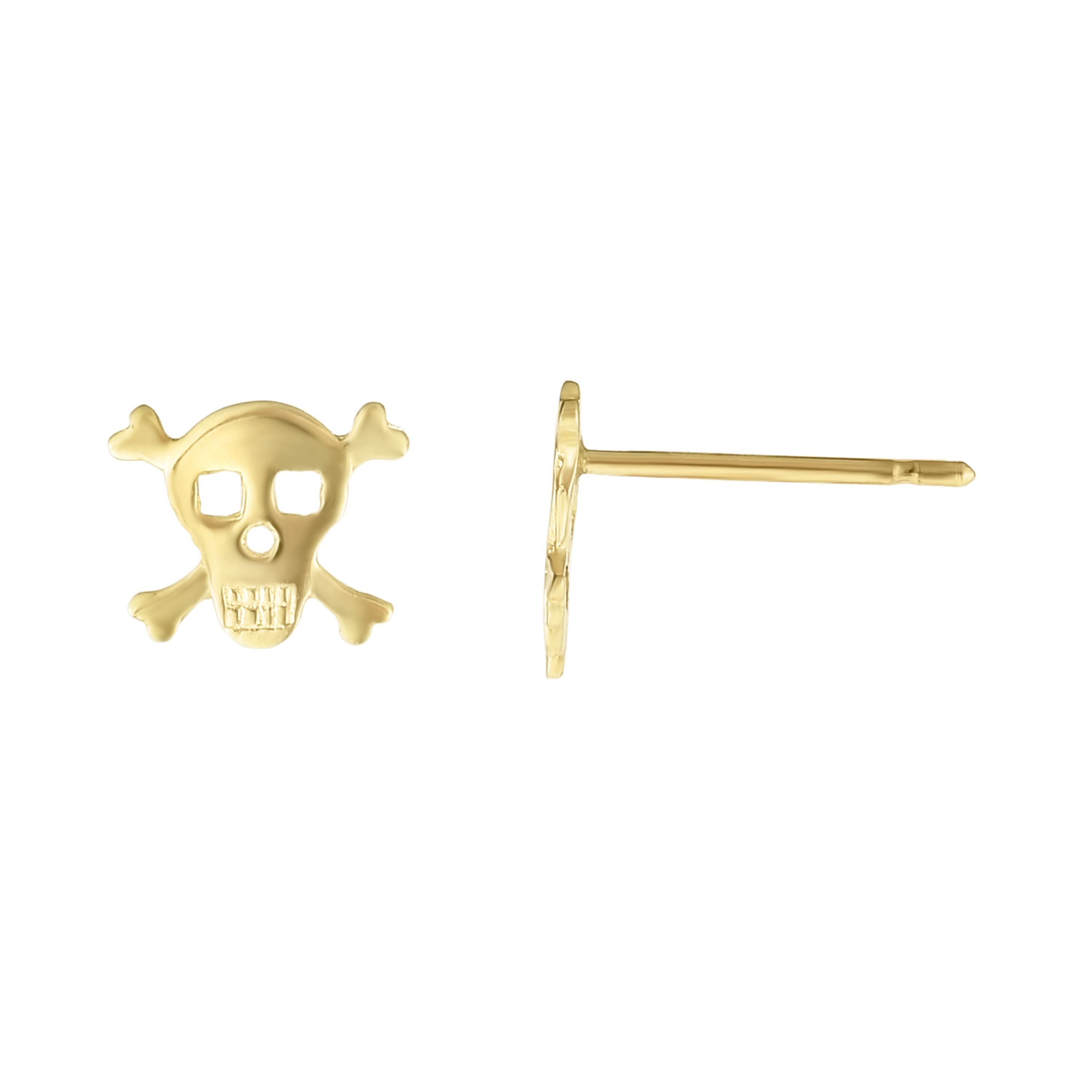Minimalist Solid Gold Diamond Cut Skull Earrings with Push Back Clasp with 14k Solid Gold - wingroupjewelry
