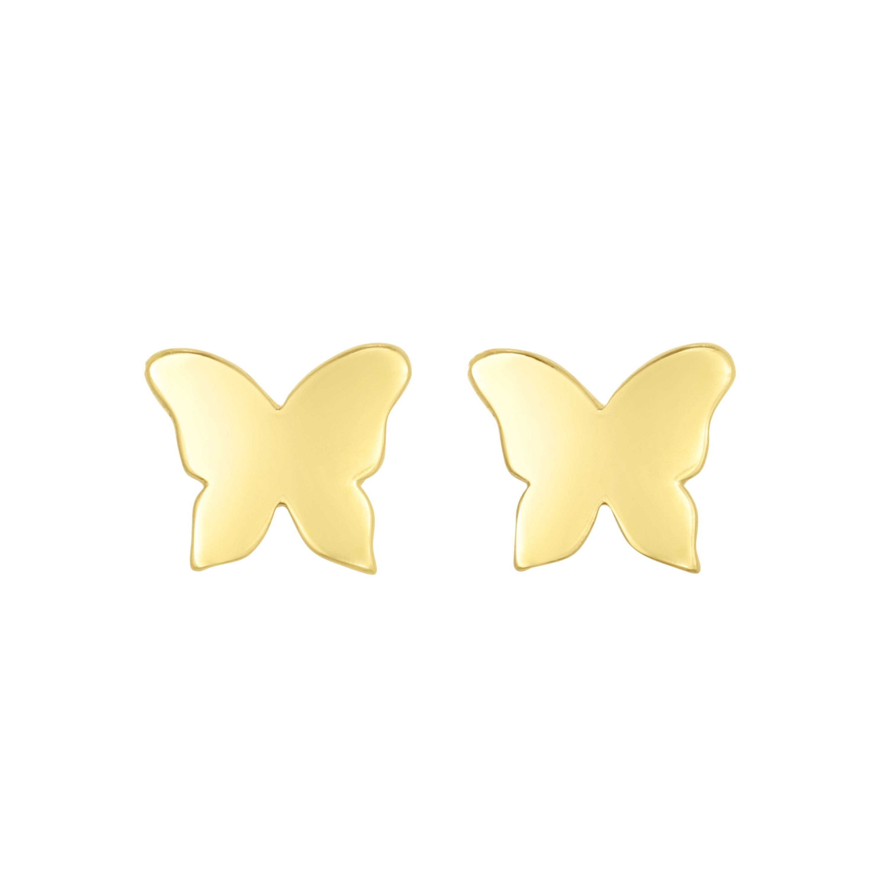 Dainty Solid Gold Butterfly Novelty Stud Push Back Earrings - wingroupjewelry