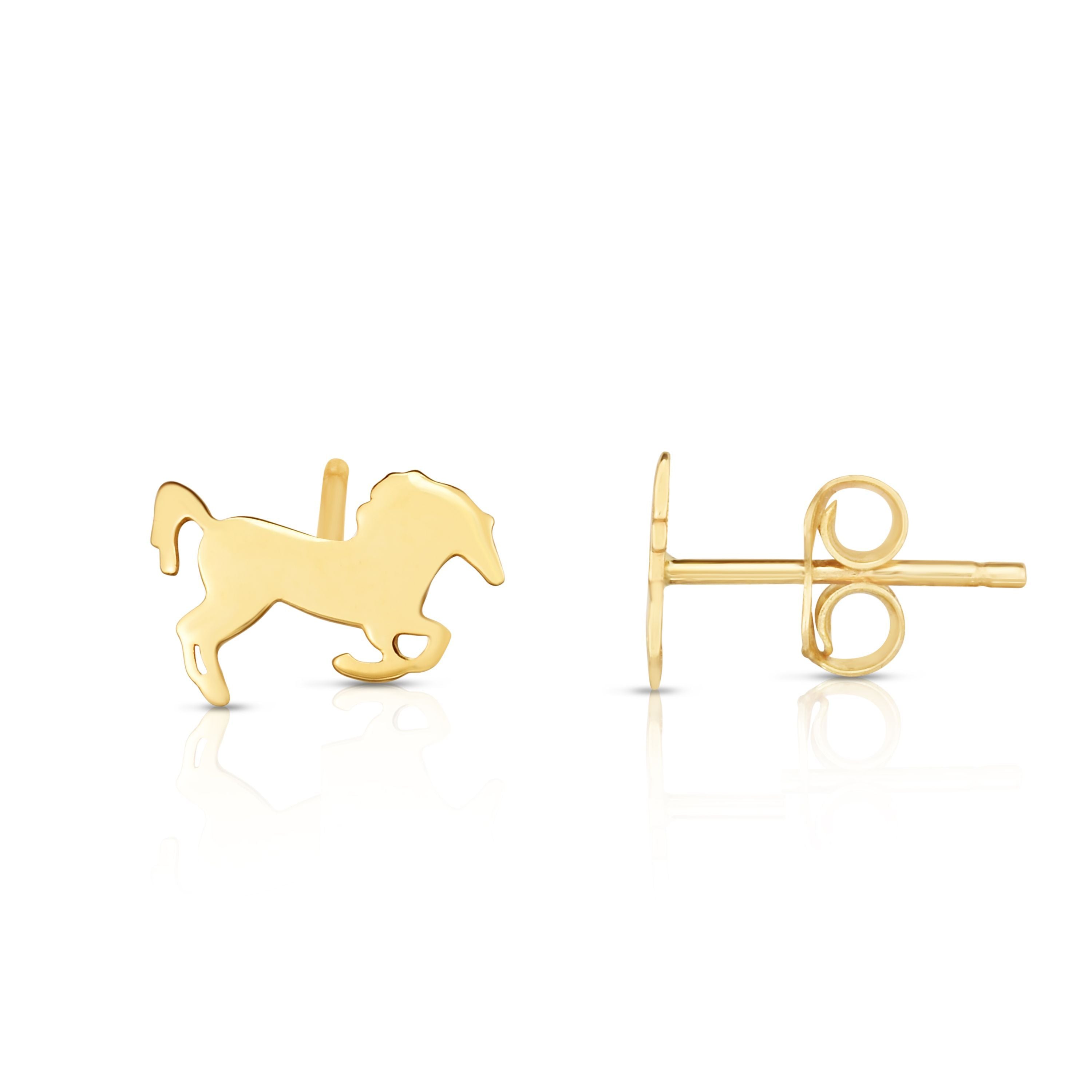 14k Minimalist Yellow Gold Horse Necklace, Earrings or Necklace and Earrings Combo