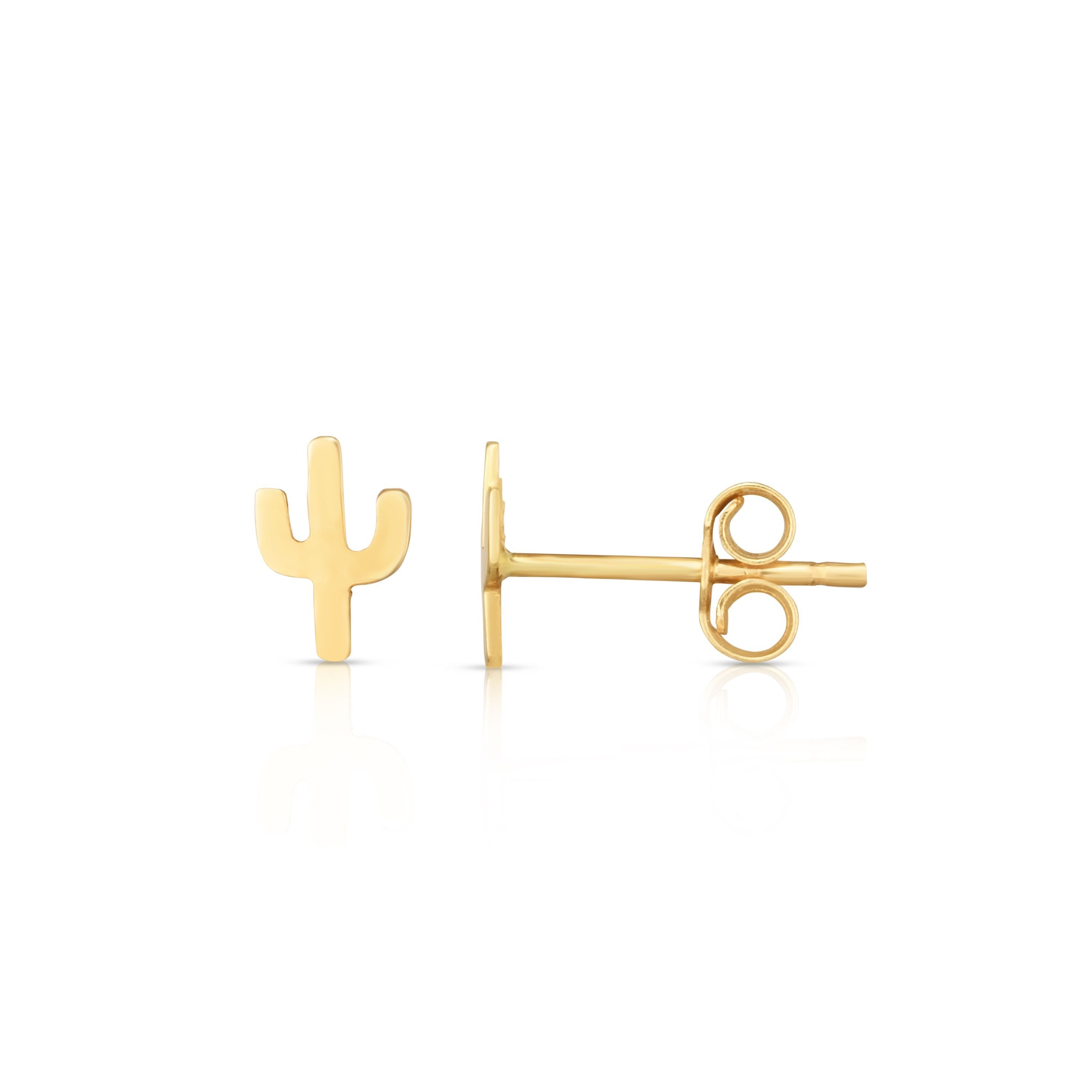 14k Minimalist Solid Gold Cactus Lover Necklace, Earrings or Necklace and Earrings Combo