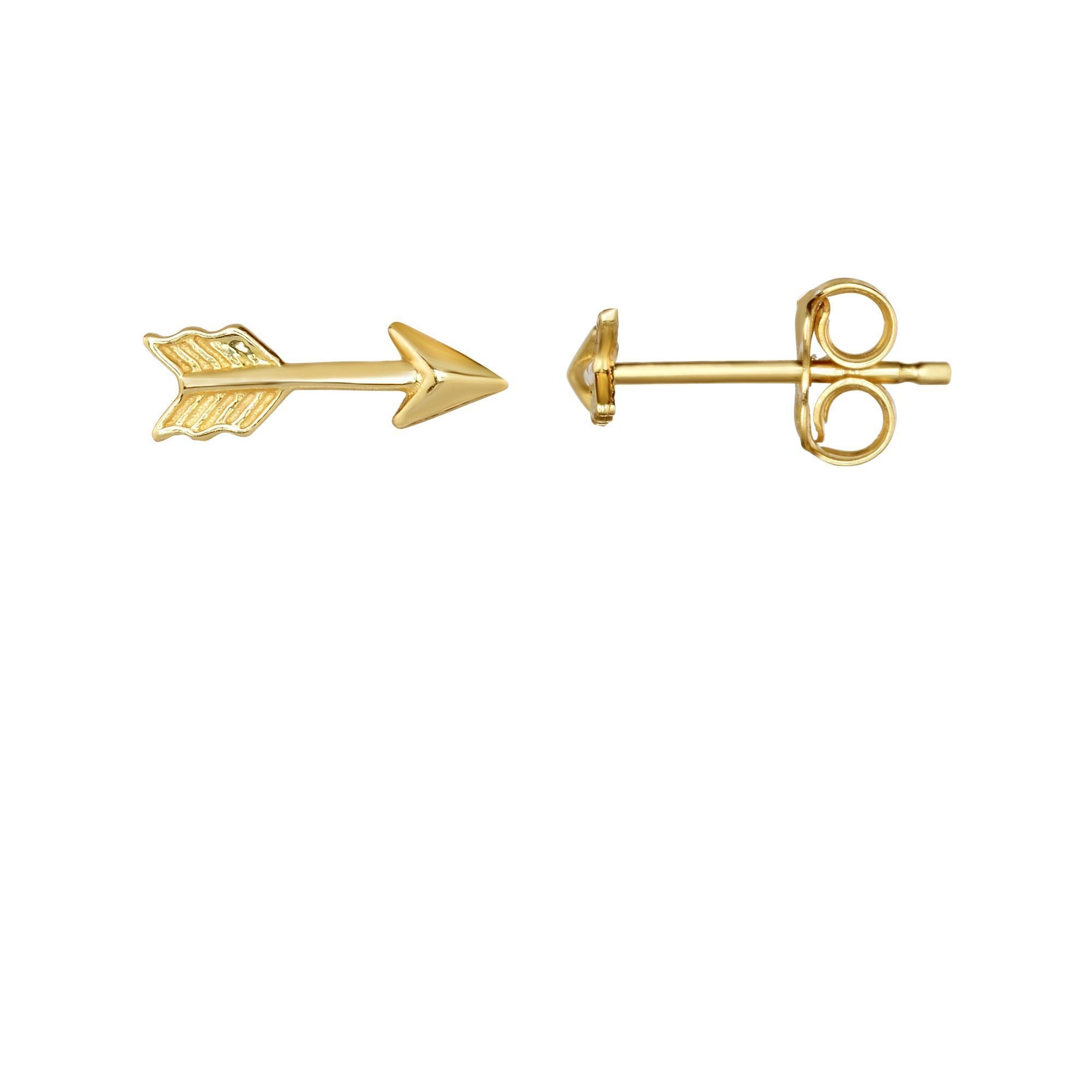 Dainty Solid Gold Arrow Novelty Push Back Stud Earrings - wingroupjewelry