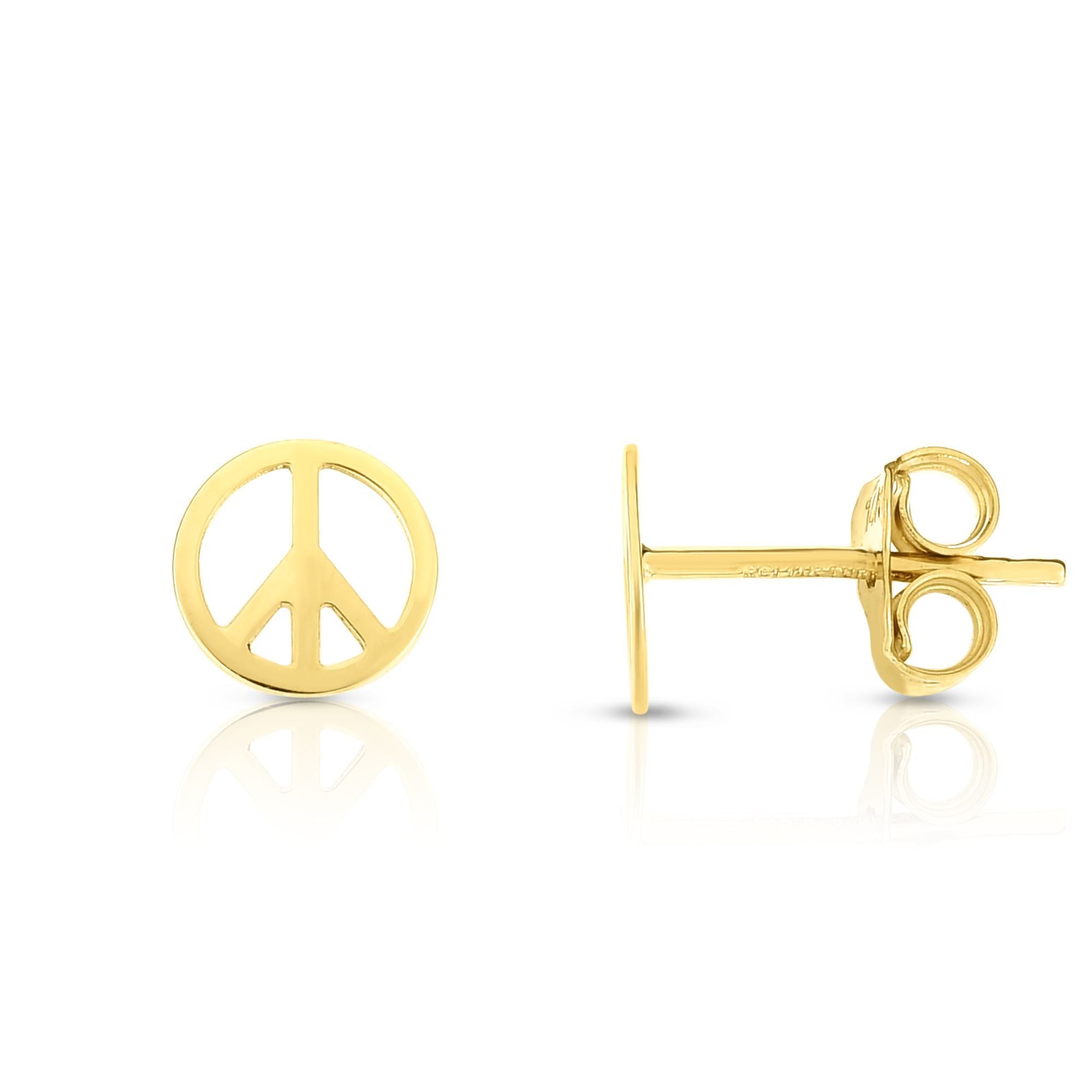 14k Yellow Gold Peace Sign Earrings, Peace Sign Necklace, Peace Sign Earrings and Necklace Combo