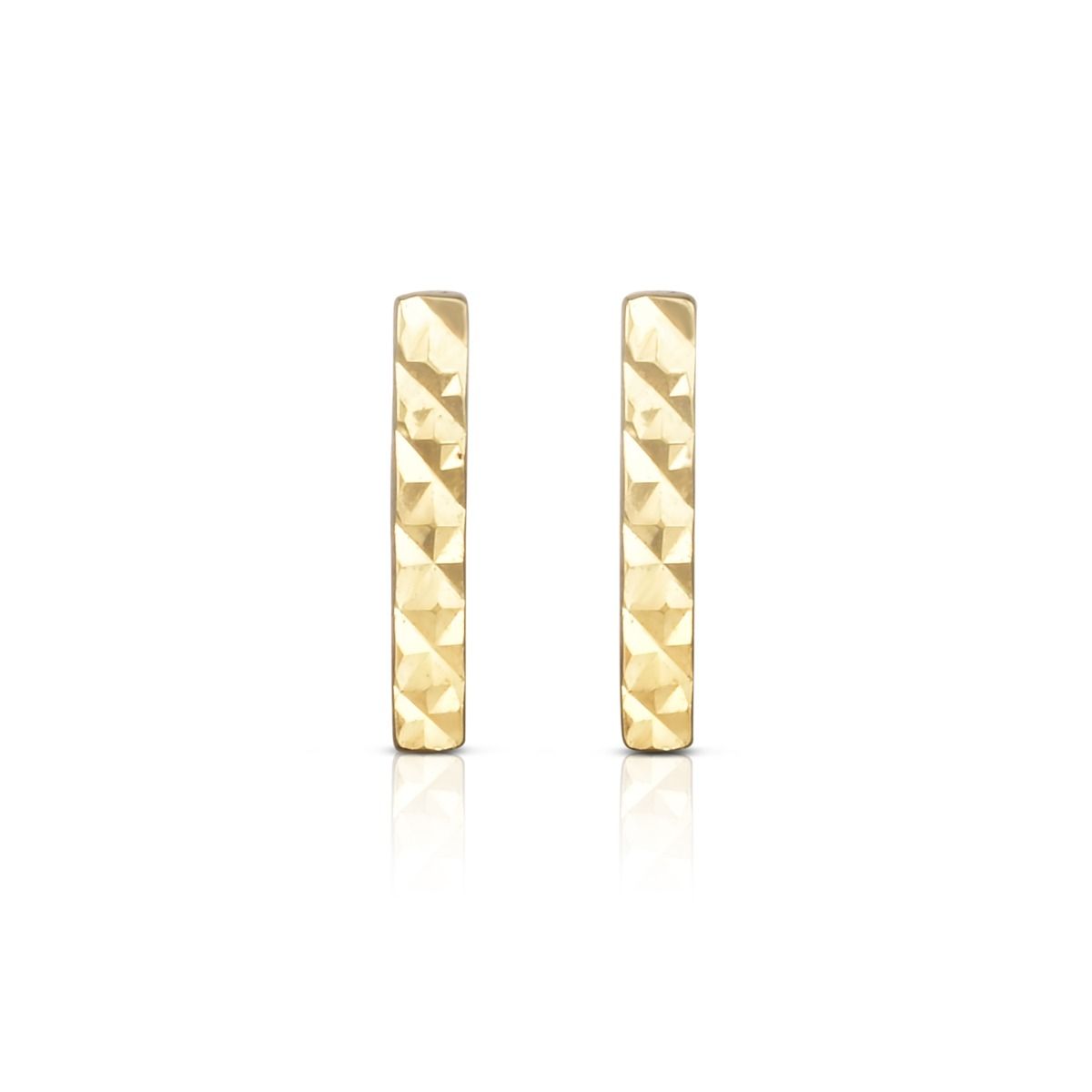 Minimalist Solid Gold Diamond Cut Vertical Bar Earrings with Push Back Clasp - wingroupjewelry