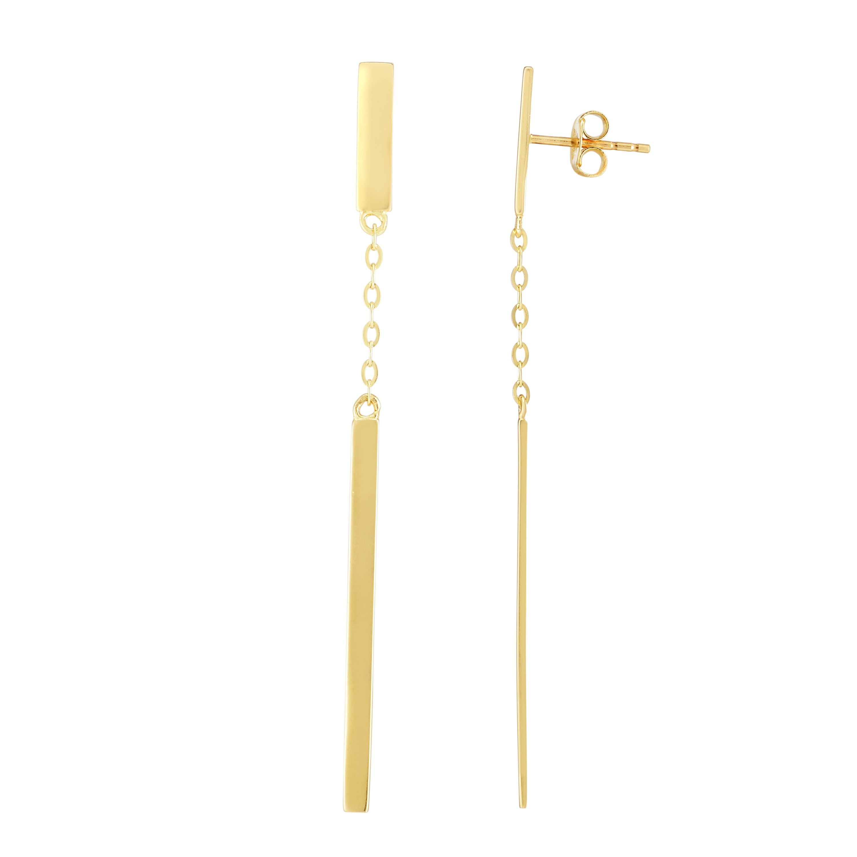 14k Minimalist Solid Gold Bar Drop Earrings