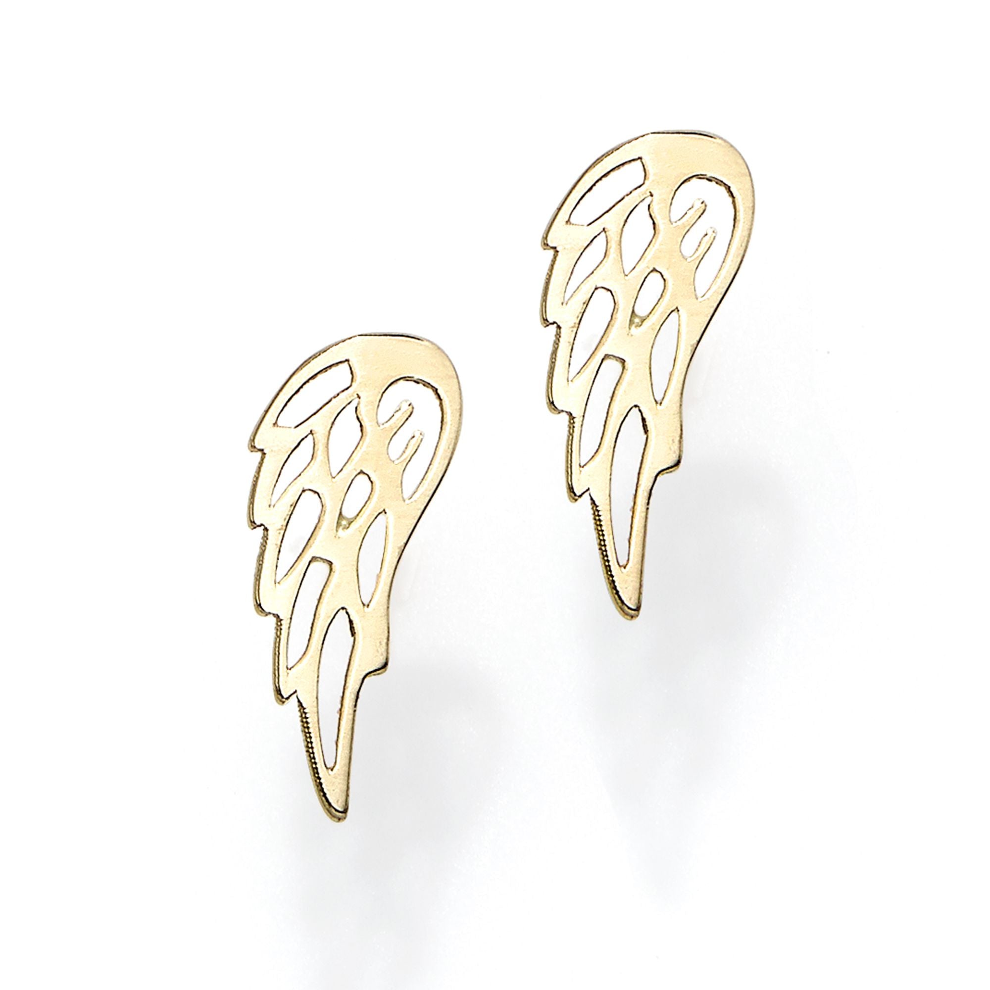 Minimalist Solid Gold Guardian Angel Wing Post Earrings with Push Back Clasp - wingroupjewelry