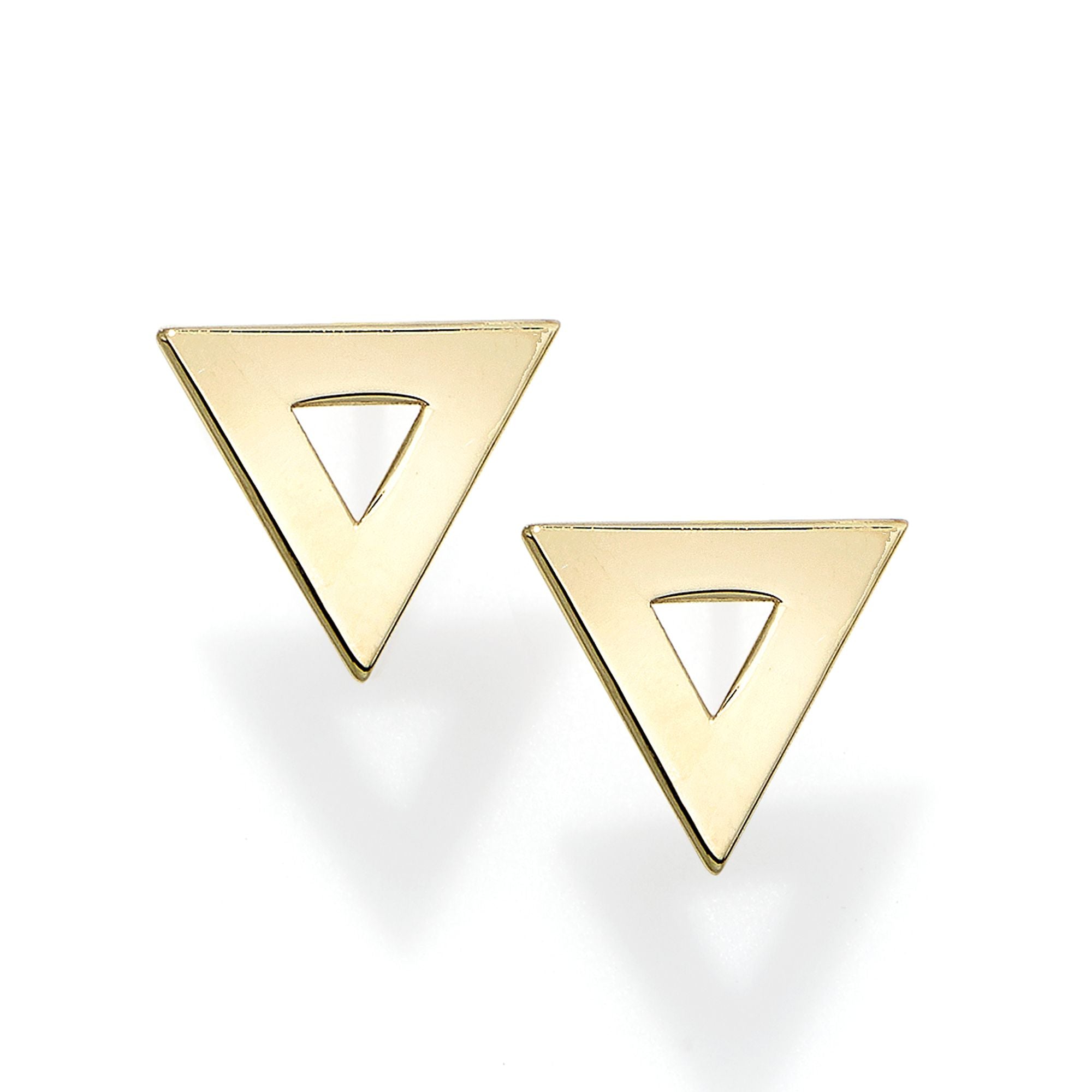 Minimalist Solid Gold Polished Triangle Post Stud Earrings with Push Back Clasp - wingroupjewelry