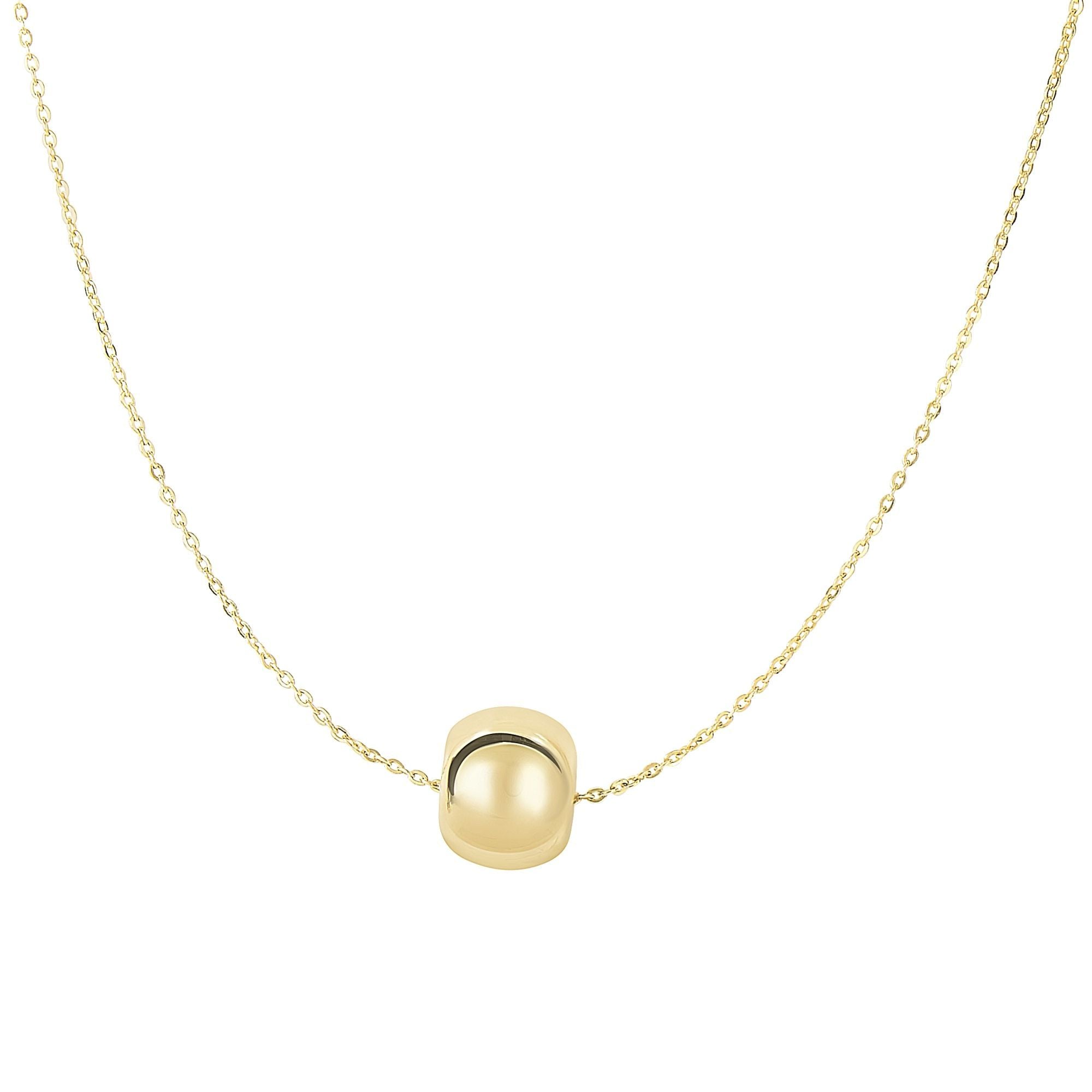 Minimalist Solid Gold Round Bead Adjustable Charm Necklace with Lobster Clasp - wingroupjewelry