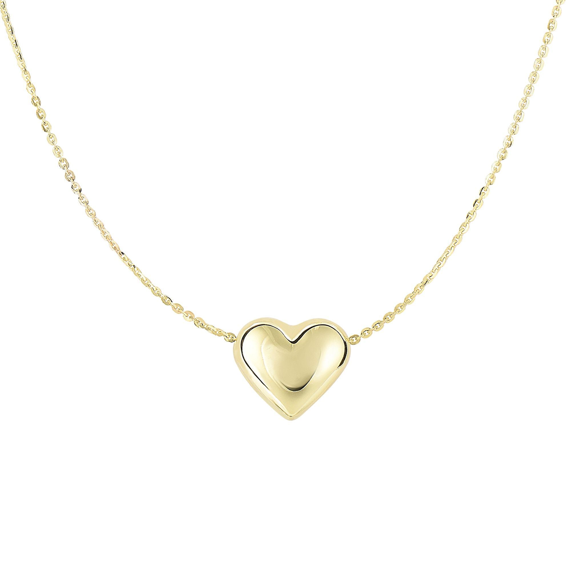 Minimalist Solid Gold Slide Puffed Heart Necklace - wingroupjewelry