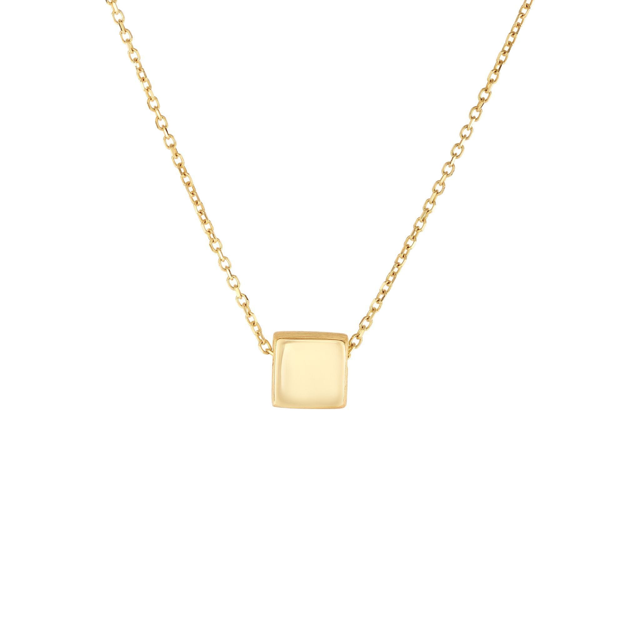 Minimalist Solid Gold Satin Square Shape Necklace - wingroupjewelry