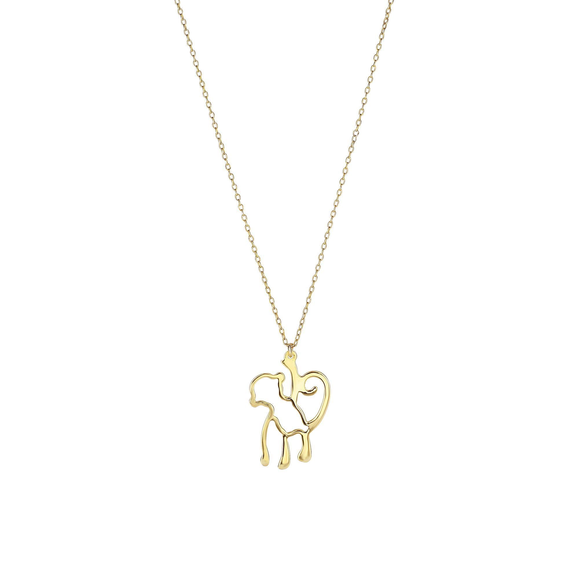 Dainty Minimalist Solid Gold Monkey Hanging Charm Necklace - wingroupjewelry