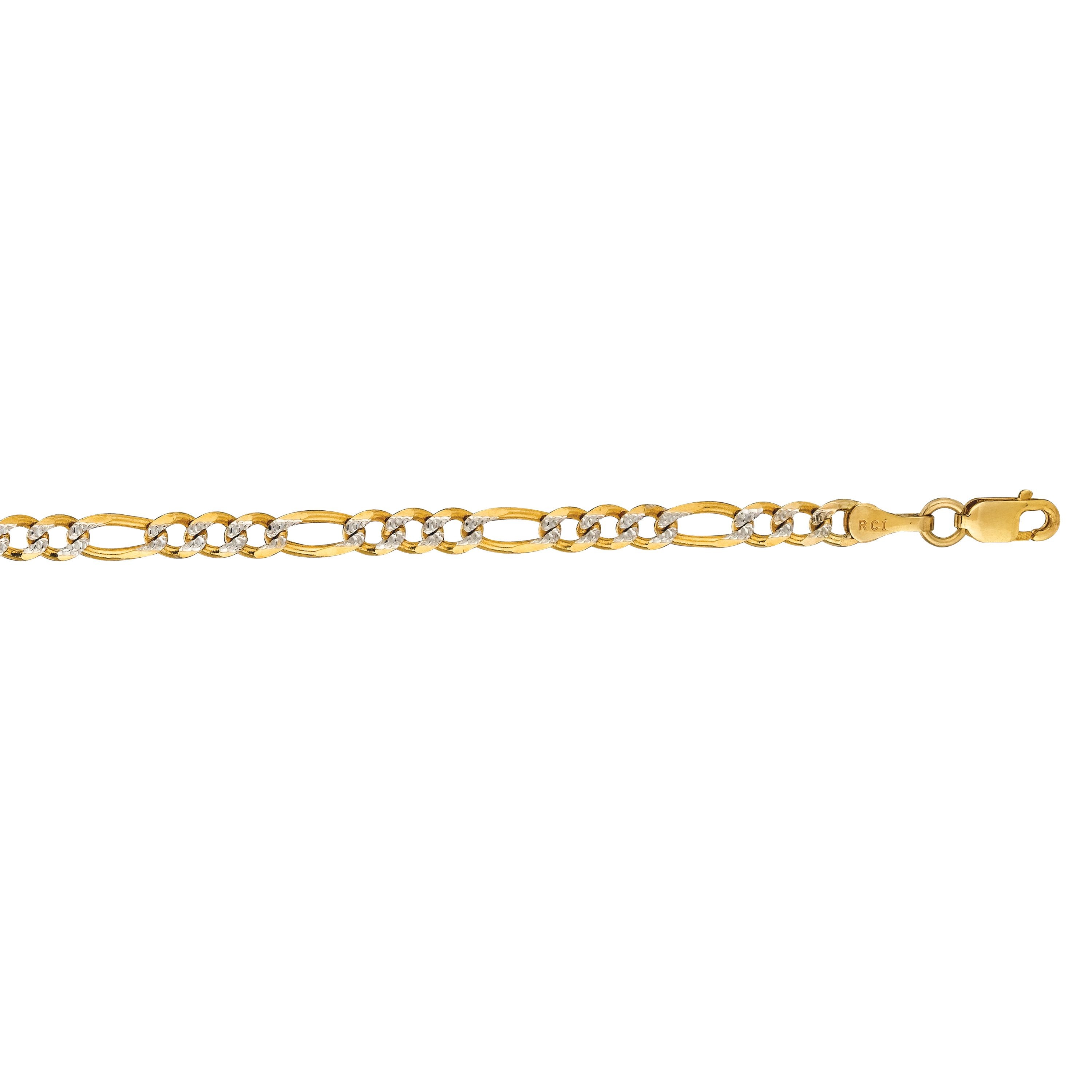 14k Yellow Gold and White Gold Pave Figaro Chain