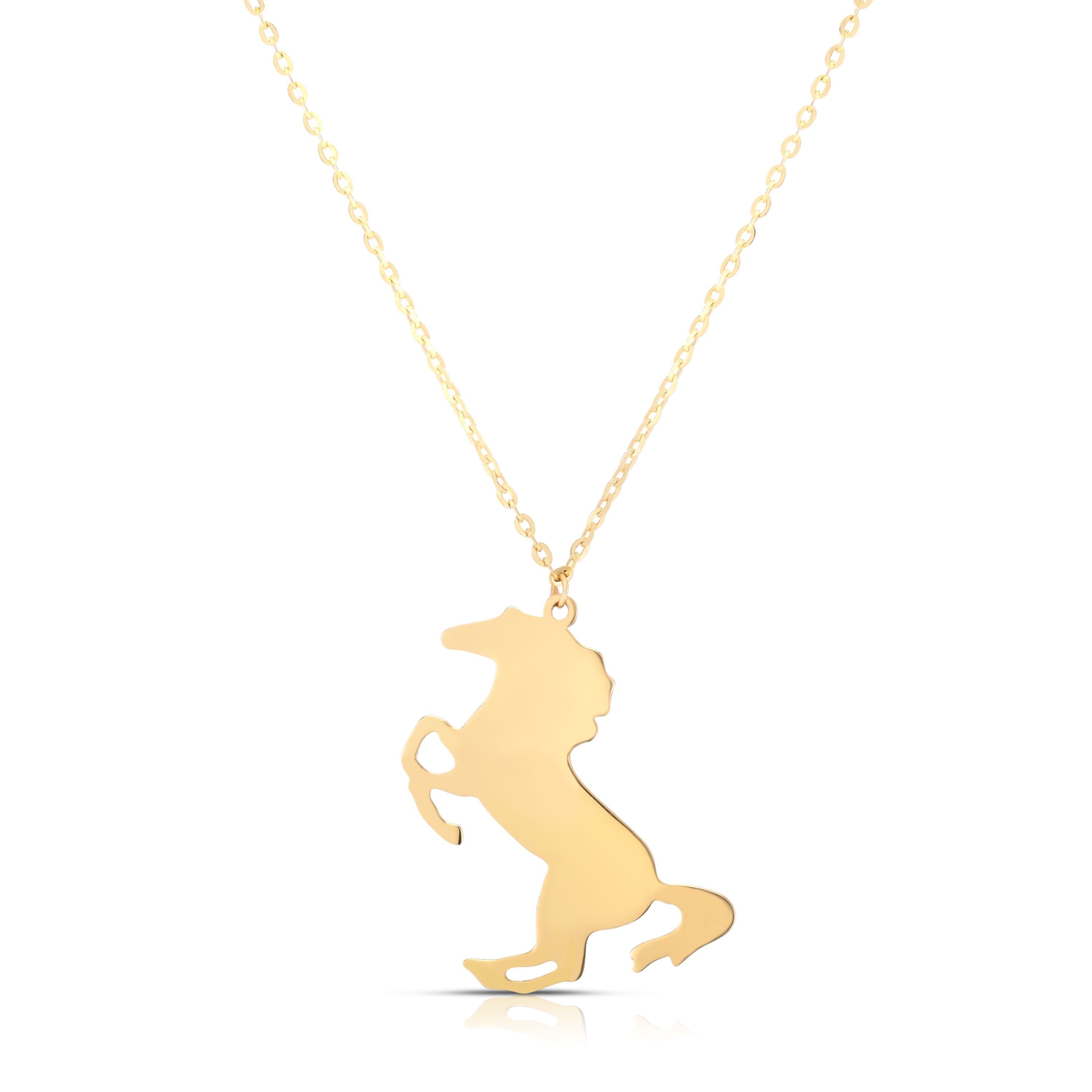 14k Minimalist Yellow Gold Horse Necklace, Earrings or Necklace and Earrings Combo