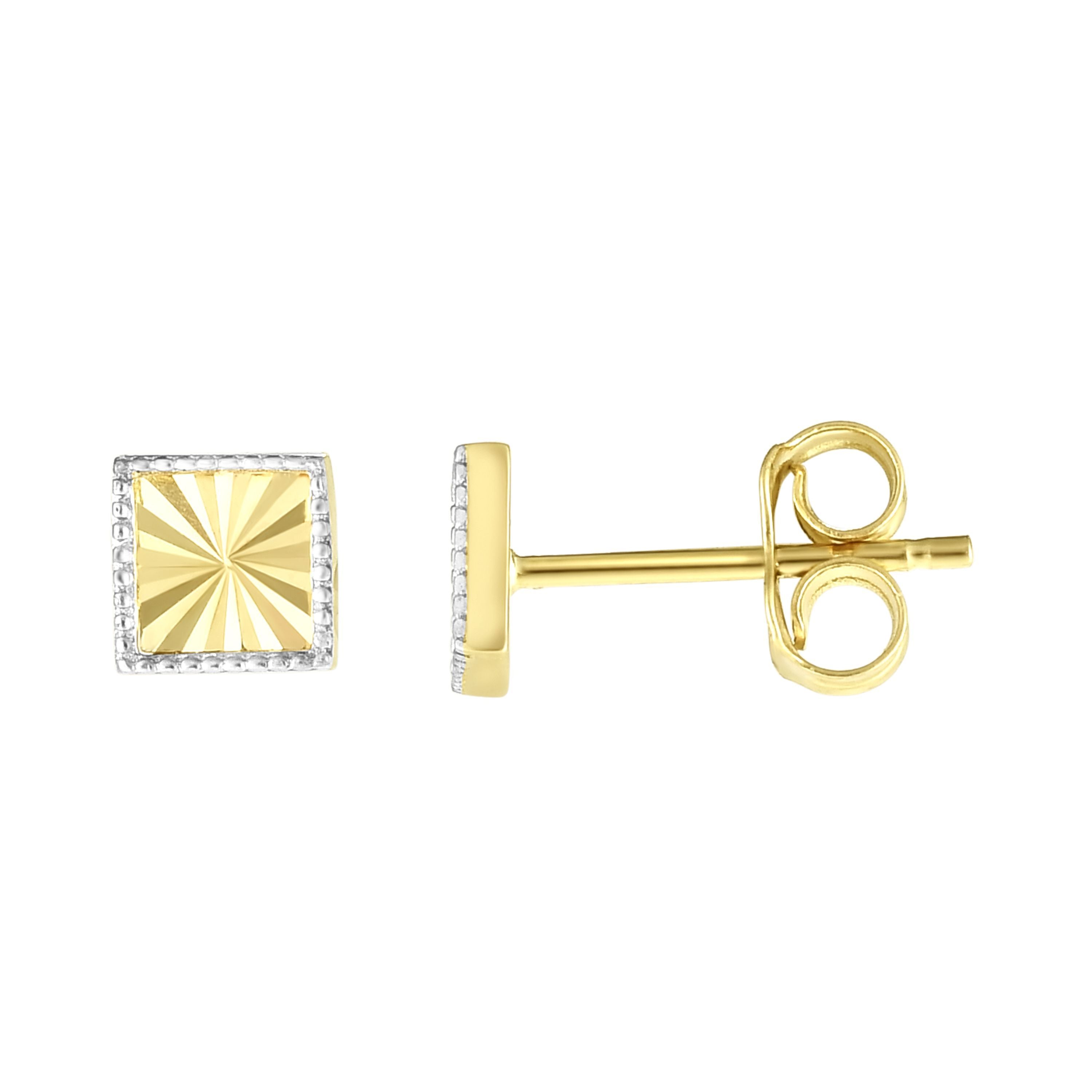Minimalist Solid Gold Diamond Cut Square Geometry Earrings with Push Back Clasp - wingroupjewelry